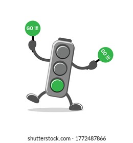 cartoon illustration of traffic appears green light with a go symbol