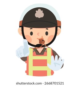 Ilustração de Desenho Animado do Controlador de Tráfego Segurando Sinais de Parada pessoas