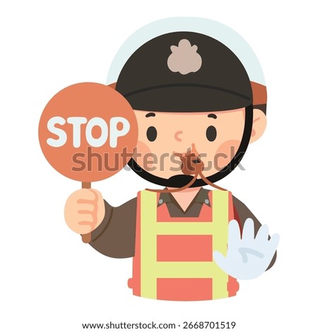 Cartoon Illustration of Traffic Controller Holding Stop Sign people