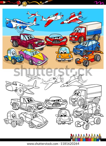 Cartoon Illustration of Transportation Vehicles\
Group Coloring Book\
Worksheet