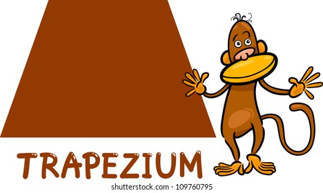 Cartoon Illustration of Trapezium or Trapezoid Basic Geometric Shape with Funny Monkey Character for Children Education
