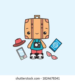 Cartoon illustration of travel. with a bold and cute style. Travel accessories are a support. This illustration is perfect for advertising posters, business cards, etc.