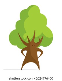 Cartoon illustration of tree standing as human