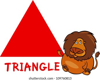 Cartoon Illustration of Triangle Basic Geometric Shape with Funny Lion Character for Children Education