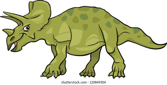 Cartoon Illustration of Triceratops Dinosaur Prehistoric Reptile Species