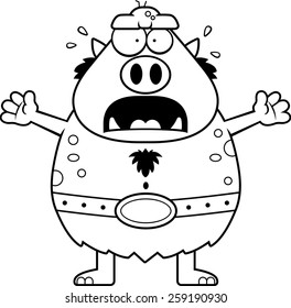 A cartoon illustration of a troll looking scared.
