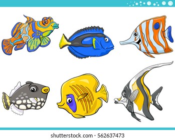 Cartoon Illustration of Tropical Fish Sea Life Animal Characters Set