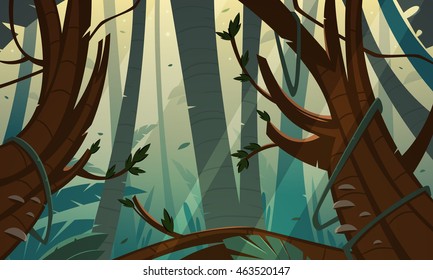 Cartoon illustration of the tropical rainforest jungle.