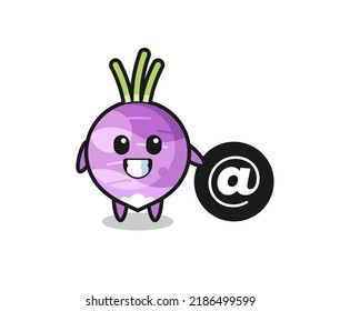 Cartoon Illustration of turnip standing beside the At symbol , cute style design for t shirt, sticker, logo element