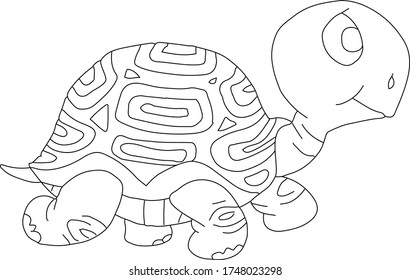 cartoon illustration of turtle for coloring book