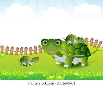cartoon illustration of turtle family