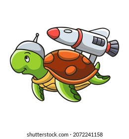 cartoon illustration turtle playing rocket