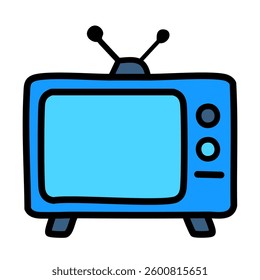Cartoon illustration of tv vector icon for web. Media broadcast device in blue colors.