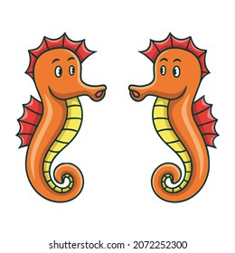 cartoon illustration twins happy cute Seahorses