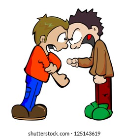 cartoon illustration of two boys fighting