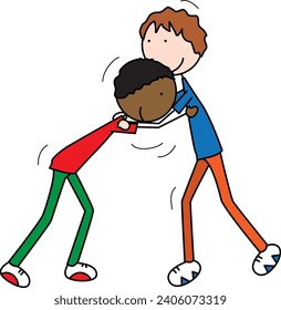 Cartoon illustration of two boys playfully wrestling