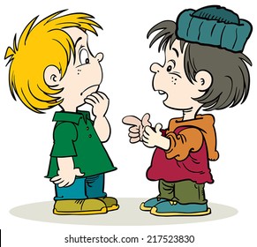 Cartoon Illustration Of Two Boys Talking