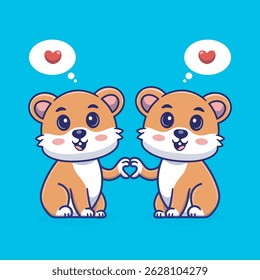 Cartoon illustration of two cute hamster holding hands in a love shape, adorable and heartwarming,perfect for use in design related to love, friendship,children illustration 