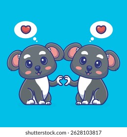 Cartoon illustration of two cute koala holding hands in a love shape, adorable and heartwarming,perfect for use in design related to love, friendship,children illustration 