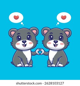 Cartoon illustration of two cute mouse holding hands in a love shape, adorable and heartwarming,perfect for use in design related to love, friendship,children illustration 