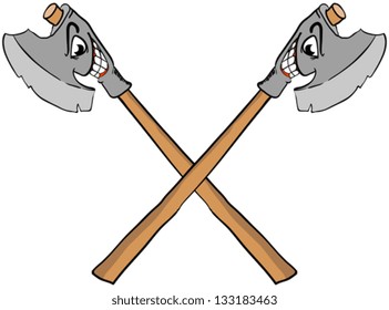 cartoon illustration of two evil axes