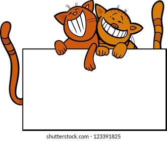 Cartoon Illustration of Two Funny Cats with Blank Card or Board Greeting or Business Card Design Isolated