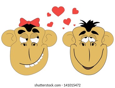 cartoon illustration of two lovers monkey