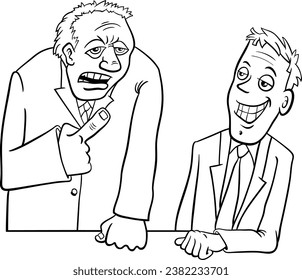 cartoon illustration of two men or businessmen having a discussion or debate coloring page