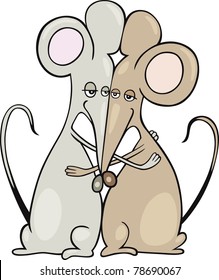 Cartoon illustration of two mice in a hug