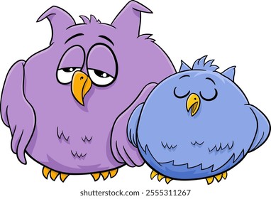 Cartoon illustration of two owls comic birds animal characters