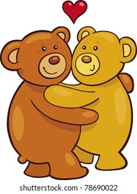 Cartoon illustration of two teddy bears in love