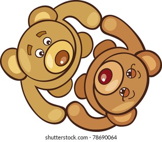 Cartoon illustration of two teddy bears in love