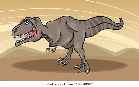 Cartoon Illustration of Tyrannosaurus Dinosaur Reptile Species in Prehistoric World