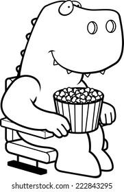 A cartoon illustration of a Tyrannosaurus Rex dinosaur at the movies.