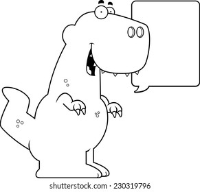 A cartoon illustration of a Tyrannosaurus Rex dinosaur talking.