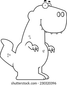 A cartoon illustration of a Tyrannosaurus Rex dinosaur smiling.