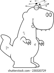 A cartoon illustration of a Tyrannosaurus Rex dinosaur looking drunk.