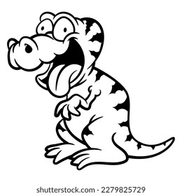 Cartoon illustration of Tyrannosaurus Rex happy and smile. Best for outline, logo, and coloring book with jurassic themes for Kids