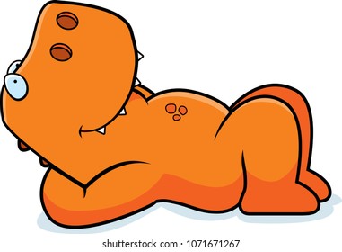 A cartoon illustration of a Tyrannosaurus Rex laying down and resting.