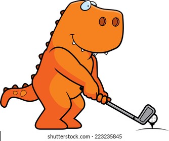 Dibujo de un Tyrannosaurus Rex jugando al golf.