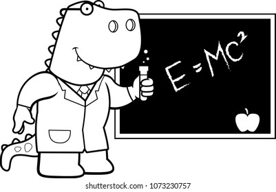 A cartoon illustration of a Tyrannosaurus Rex scientist.