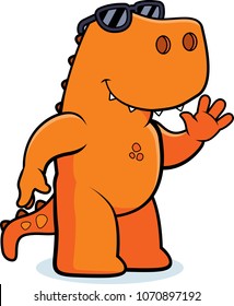 A cartoon illustration of a Tyrannosaurus Rex wearing sunglasses.