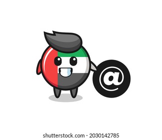 Cartoon Illustration of uae flag badge standing beside the At symbol , cute style design for t shirt, sticker, logo element