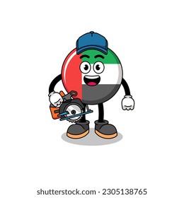 Cartoon Illustration of UAE flag as a woodworker , character design