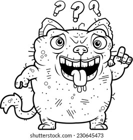 A cartoon illustration of an ugly cat looking confused.