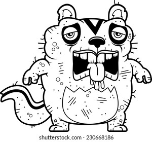 A cartoon illustration of an ugly chipmunk looking tired.