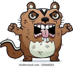 A cartoon illustration of an ugly chipmunk looking angry.
