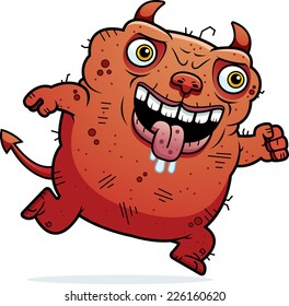 A cartoon illustration of an ugly devil running.