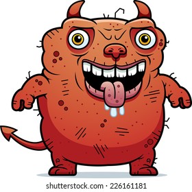 A cartoon illustration of an ugly devil standing.