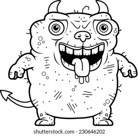 A cartoon illustration of an ugly devil standing.